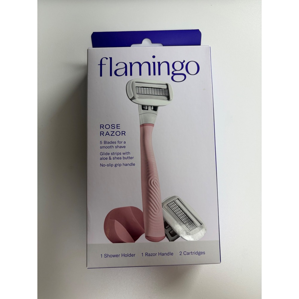 Flamingo Rose Razor Set Pink‎ 5-Blade Shaver with 2 Cartridges and Shower Holder